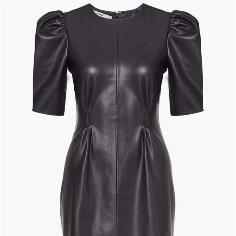 Faux Leather Puff Sleeve Dress